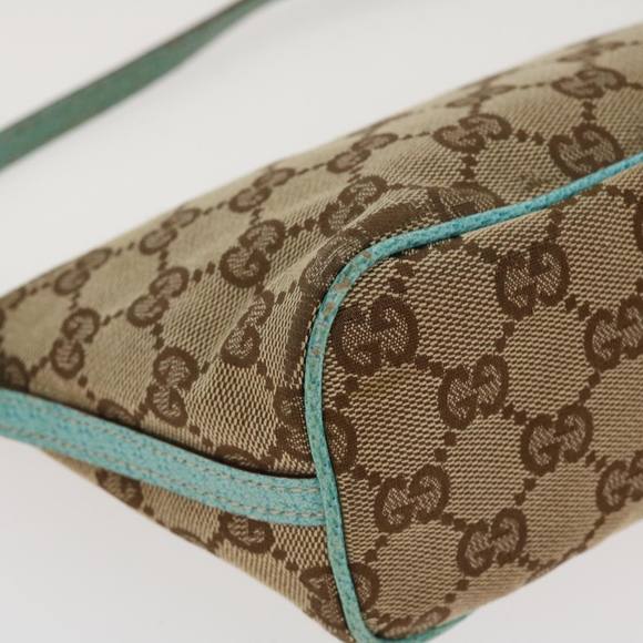 GUCCI GG Canvas Accessory Pouch Canvas Beige Turquoise Blue 2123 Auth yb048 - Picture 14 of 16